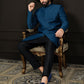 Men's Turquoise And Black Viscose Sherwani Set