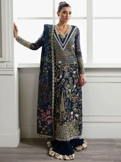 Midnight Blue Ghaara Embroidered Organza Suit