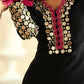 Midnight Black Onyx Mirror Silk Palazzo Suit