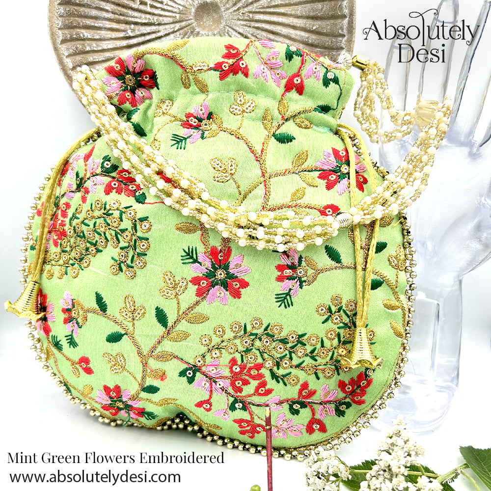 Handmade Embroided Flowery Wedding Potli