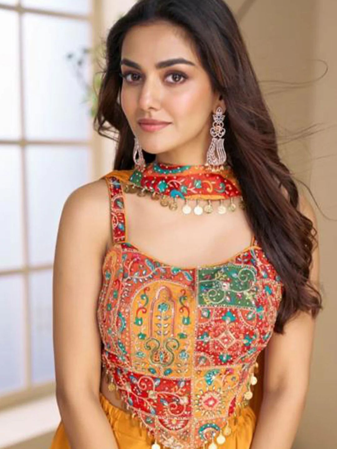 Mustard Silk Embroidered Choli Palazzo Set With Dupatta