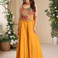 Mustard Silk Embroidered Choli Palazzo Set With Dupatta