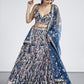 Navy blue Net Sequins and thread embroidery Semi-Stitched Lehenga choli &amp; Dupatta