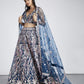 Navy blue Net Sequins and thread embroidery Semi-Stitched Lehenga choli &amp; Dupatta