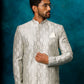 Grey Silk Blend Wedding Wear  Men's Indo Western Set