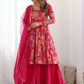 Attractive Rani Pink Floral Printed Silk Festival Wear Palazzo Suit