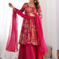 Attractive Rani Pink Floral Printed Silk Festival Wear Palazzo Suit
