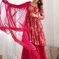 Attractive Rani Pink Floral Printed Silk Festival Wear Palazzo Suit