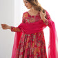 Attractive Rani Pink Floral Printed Silk Festival Wear Palazzo Suit