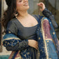Superb Teal Blue Silk Festive Wear Palazzo Suit With Sequins Dupatta