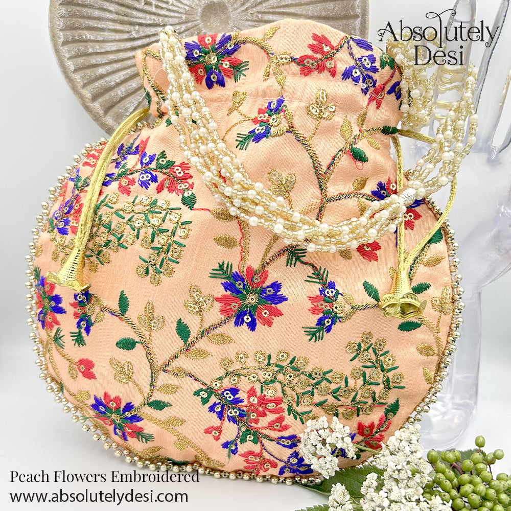 Handmade Embroided Flowery Wedding Potli