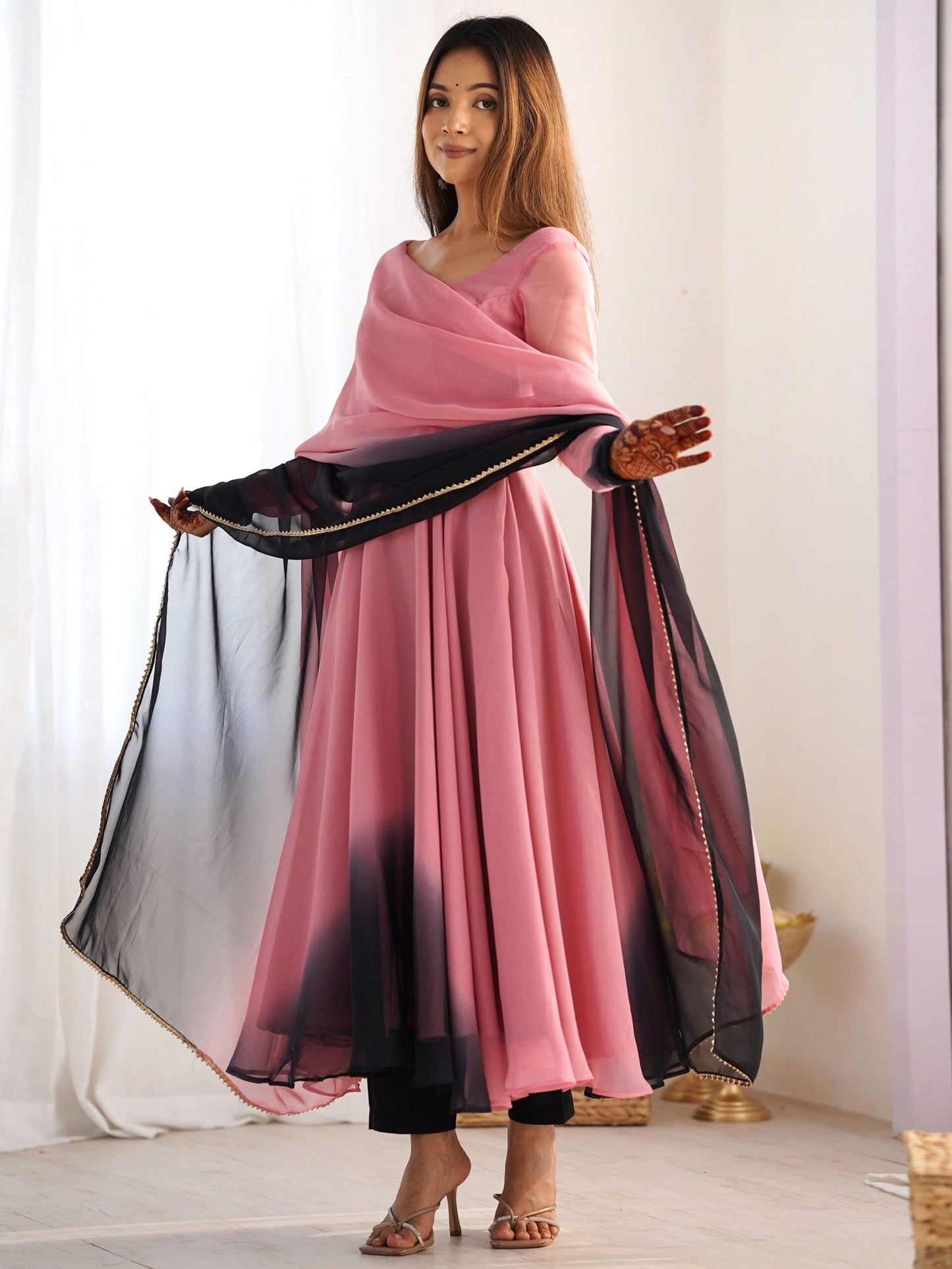 Alluring Pink Georgette Event Wear Anarkali Suit With Dupatta
