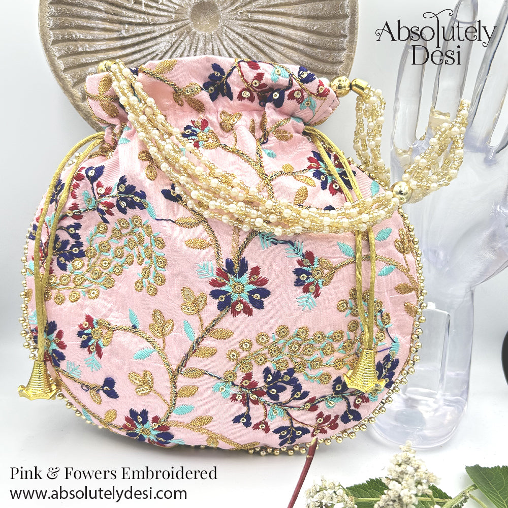 Handmade Embroided Flowery Wedding Potli