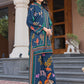 Printed Premium Satin Teal Co-ord Set