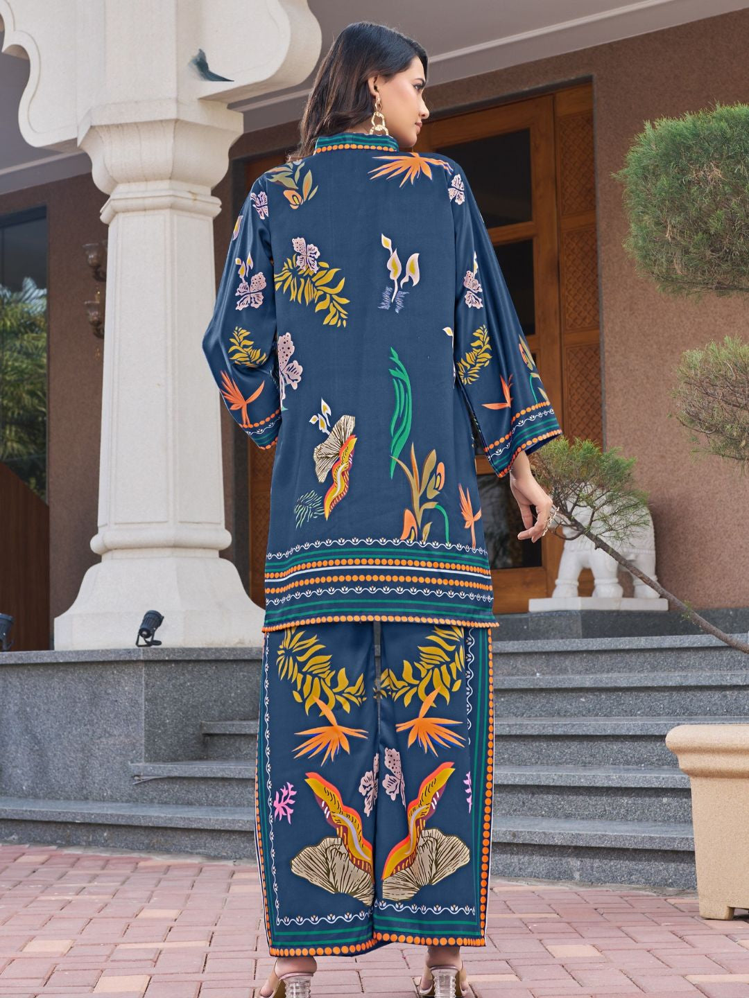 Printed Premium Satin Teal Co-ord Set