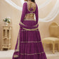 Purple Georgette Leheriya Printed Lehenga With Lace Work