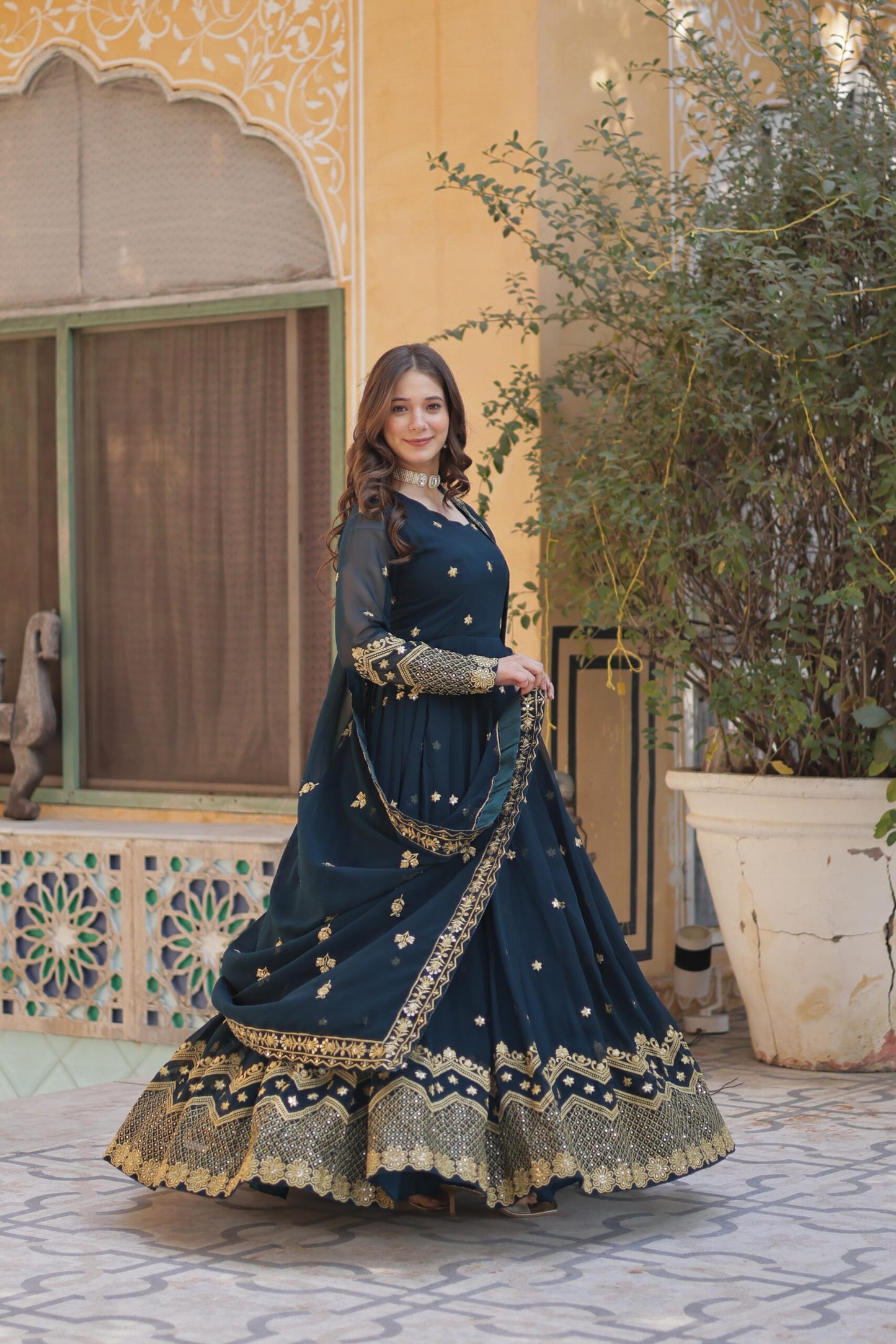 Premium Designer Readymade Teal Gown