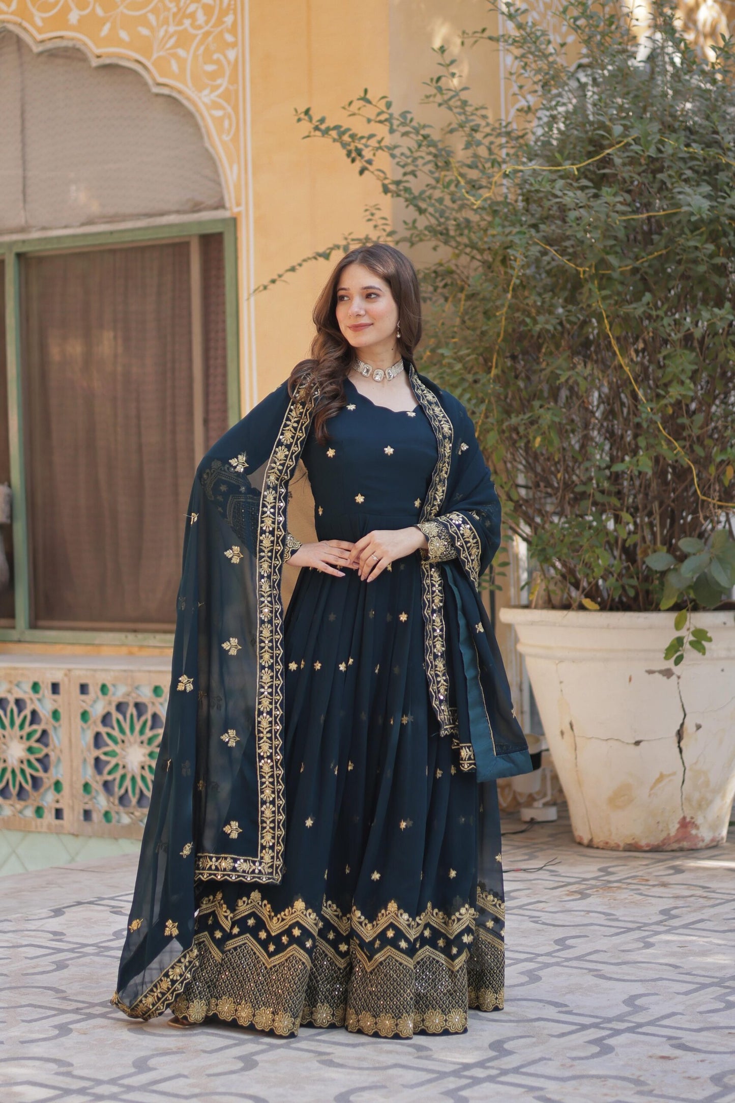 Premium Designer Readymade Teal Gown