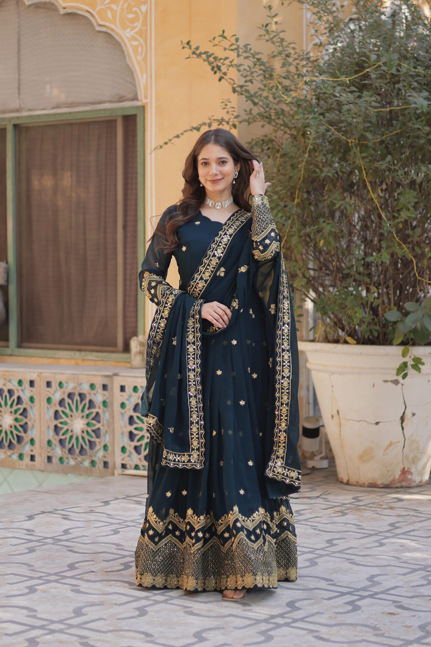 Premium Designer Readymade Teal Gown