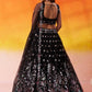 BLACK - Net Fabric Sequins Thread & Embroidery Semi-Stitched Lehenga & Unstitched Blouse With Dupatta