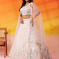 CREAM - Net Fabric Sequins Thread & Embroidery Semi-Stitched Lehenga & Unstitched Blouse With Dupatta