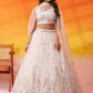 CREAM - Net Fabric Sequins Thread & Embroidery Semi-Stitched Lehenga & Unstitched Blouse With Dupatta