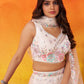 CREAM - Net Fabric Sequins Thread & Embroidery Semi-Stitched Lehenga & Unstitched Blouse With Dupatta