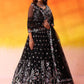 BLACK - Net Fabric Sequins Thread & Embroidery Semi-Stitched Lehenga & Unstitched Blouse With Dupatta