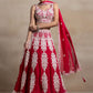 Attractive Red Thread Work Georgette Sangeet Wear Lehenga Choli