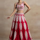 Attractive Red Thread Work Georgette Sangeet Wear Lehenga Choli