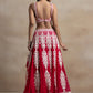 Attractive Red Thread Work Georgette Sangeet Wear Lehenga Choli