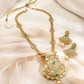Gold-Plated Emerald Green Stone Studded Traditional Long Brass Necklace Set