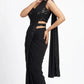 Embellished Solid Plain Striped Pre Draped Saree Lycra Saree Black