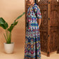 Women Navy Floral Anarkali Skirt With Blazer