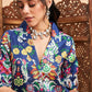 Women Navy Floral Anarkali Skirt With Blazer