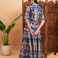 Women Navy Floral Anarkali Skirt With Blazer