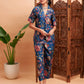 Women Blue Floral Blazer With Straight Pants