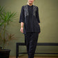 Women Black Yoke Embroidered Shirt With Palazzos
