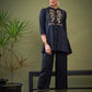 Women Black Front Yoke Embroidered Shirt With Palazzos