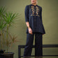 Women Black Front Yoke Embroidered Shirt With Palazzos