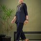 Women Black Front Yoke Embroidered Shirt With Palazzos