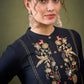 Women Black Front Yoke Embroidered Shirt With Palazzos