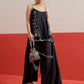 Women Black Embroidered Strappy Top With Palazzos