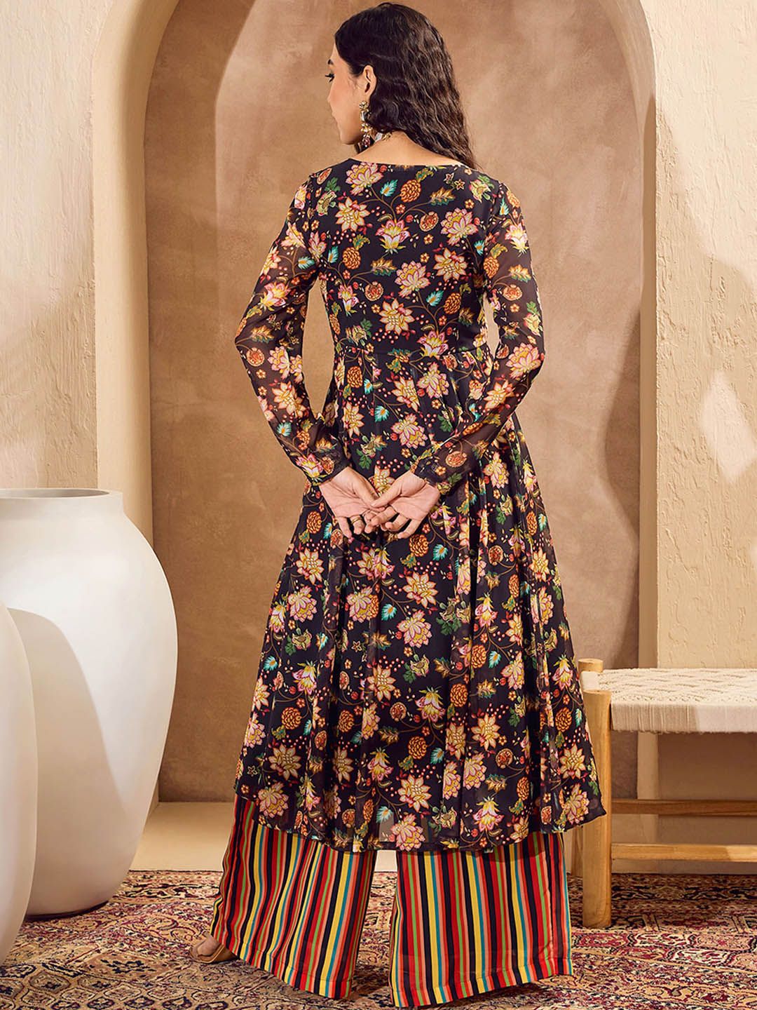 Alia Cut Floral Printed Angrakha Gotta Patti Anarkali Kurta with Palazzo