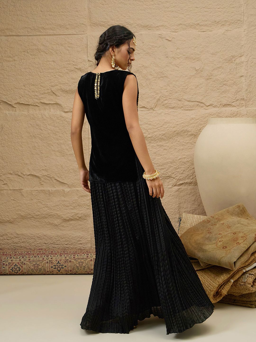 Embroidered Round Neck Top With Skirt Co-Ords Set