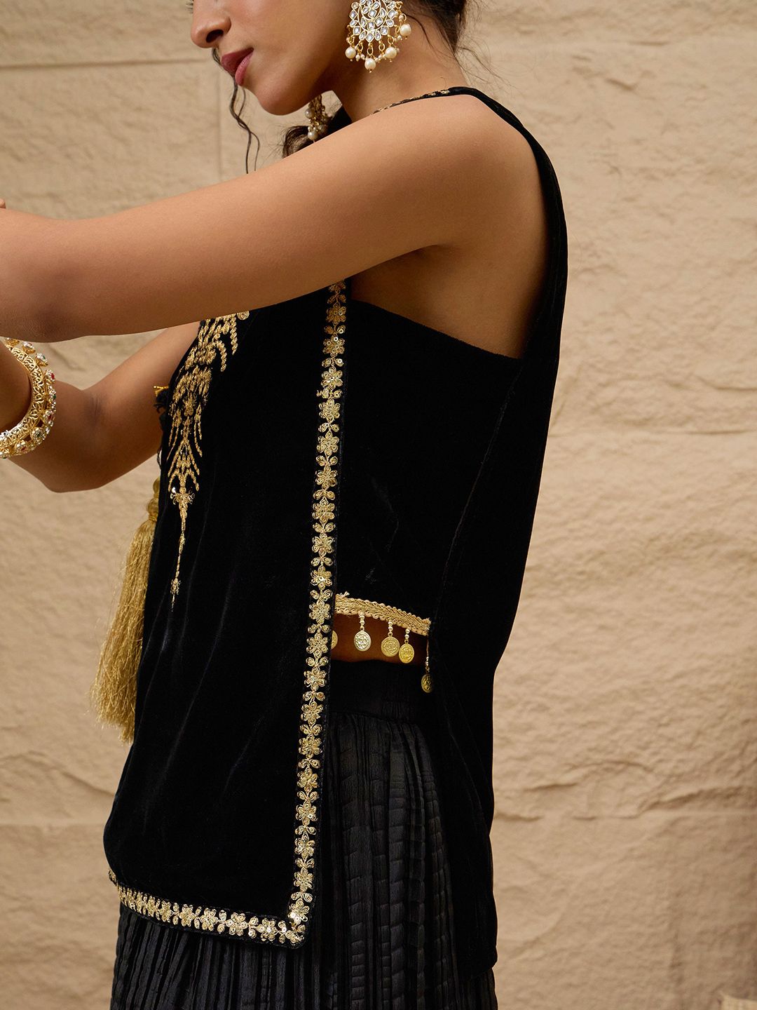 Embroidered Round Neck Top With Skirt Co-Ords Set