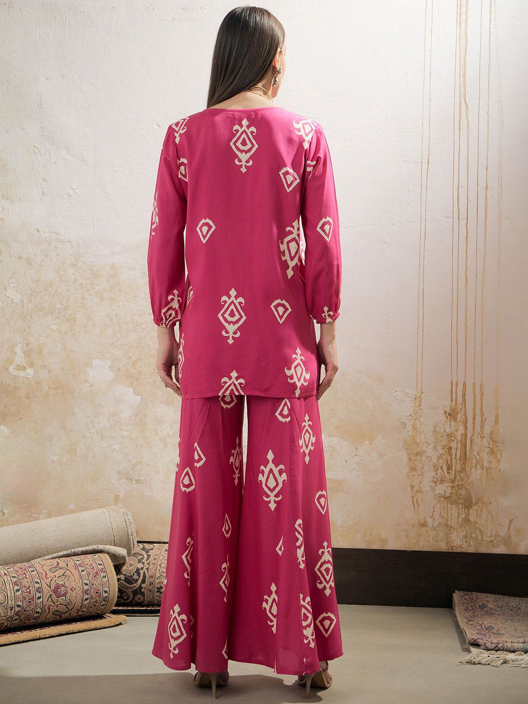Ethnic Motif Printed Gotta Patti Work Shirt With Palazzos