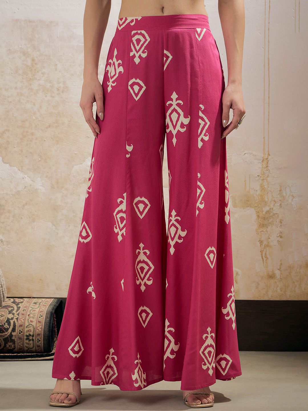 Ethnic Motif Printed Gotta Patti Work Shirt With Palazzos
