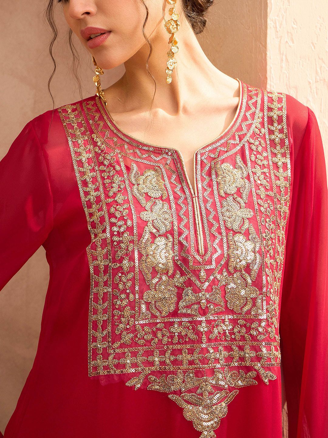 Ethnic Motifs Embroidered Georgette Maxi Ethnic Dress
