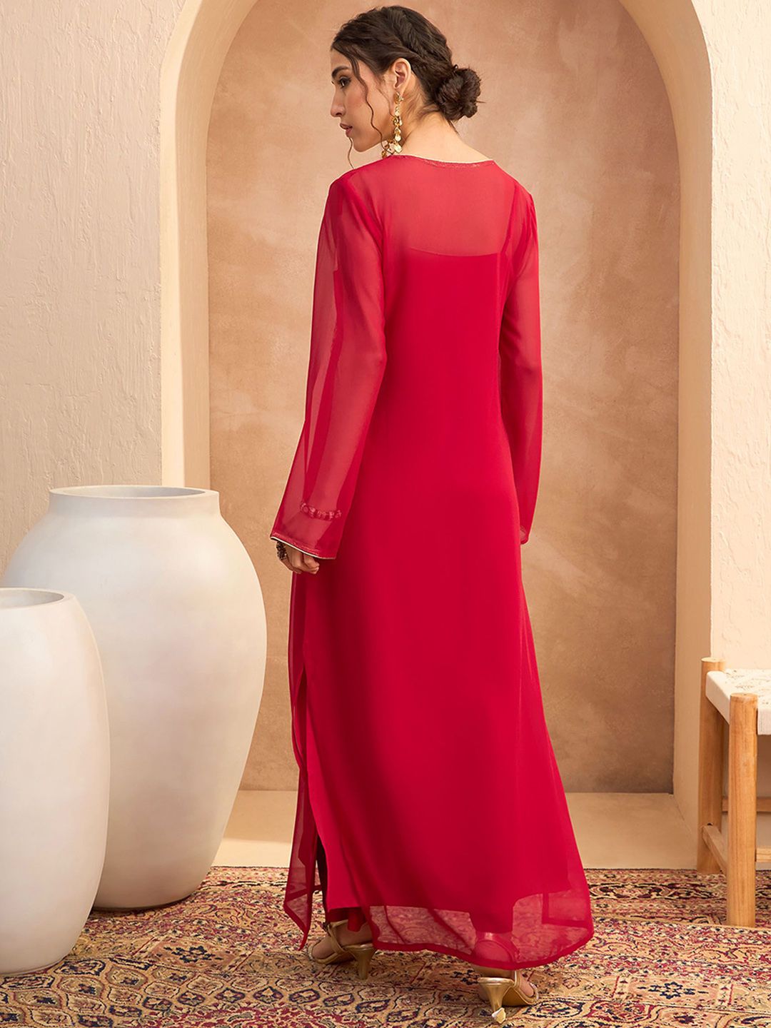 Ethnic Motifs Embroidered Georgette Maxi Ethnic Dress